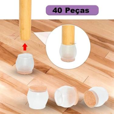 Imagem de Kit 40 Protetor Pés De Cadeira Redondo Silicone Feltro 3,3-4,5cm Anti 