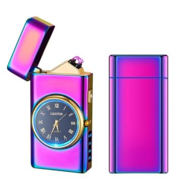 Imagem de TIKIUKI Isqueiro de arco duplo à prova de vento recarregável com luz LED, mostrador legal, carregamento rápido USB, para acampamento, caminhada, churrasco e uso diário (cor)