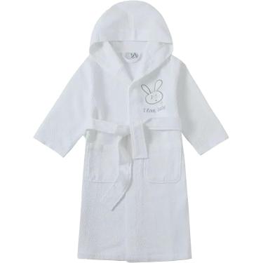 Imagem de Roupão De Banho Do Waffle Das Crianças Das Meninas Dos Meninos, Vestes Encapuçadas Longas 100% Do Algodão Para Crianças Das Crianças, Blue, 9-12 Years