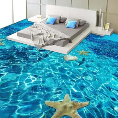 Imagem de Papel De Parede De Piso 3d Autoadesivo De Pvc à Prova D'água Transparente Concha De Estrela Do Mar Banheiro Cozinha Adesivos Murais De Ladrilhos De Piso à Prova D'água, Wallpaper, 480cm(W) x290cm(H)