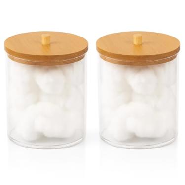 Imagem de Kit Porta Algodão E Cotonete Acrílico Com Tampa Bambu Linha Premium