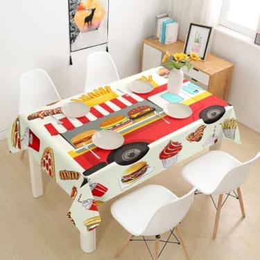 Imagem de Manfei Toalhas de mesa infantis de caminhão de hambúrguer, pizza, batatas fritas, cola, fast food, toalha de mesa para meninos e meninas, toalha de mesa de sobremesa de cupcake doce, acessórios de