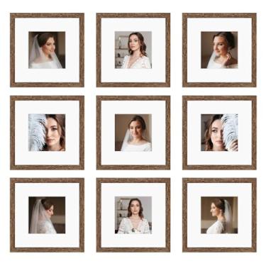 Imagem de BSRHOME Conjunto de 9 porta-retratos 25 x 25 cm, exiba imagens 20 x 20 cm com tapete ou 25 x 25 cm sem tapete, molduras quadradas para galeria multicolagem, para parede ou mesa, marrom envelhecido