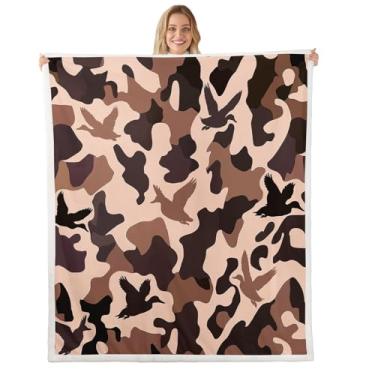 Imagem de Erosebridal Cobertor de lã de ovelha camuflado, cobertor de caçador de pato para crianças, meninas, exército, camuflagem, caça, cobertor vintage, rosa, marrom, decoração de quarto, animal selvagem,