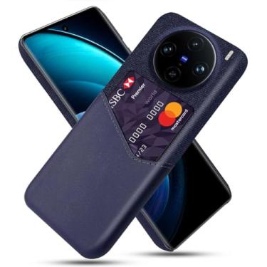Imagem de Capa para Vivo X100 PRO,Anti-deslizamento,Proteção contra quedas de 360°,Resistência à impressão digital,Tela e caso de couro PU com 1 slot de cartão atrás-Blue