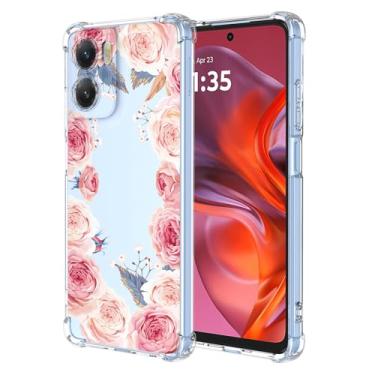 Imagem de RRXSYXL Capa para Moto G05, Moto E15 com estampa floral transparente, capa macia à prova de choque, floral rosa, G05