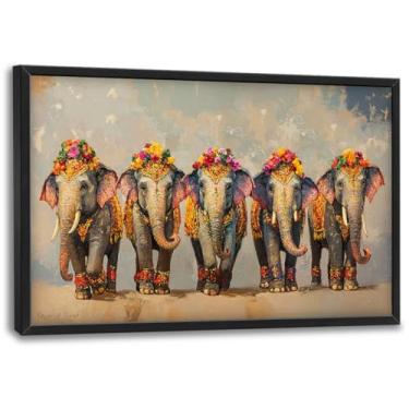 Imagem de Elefante Grande Arte de Parede Elefante Imagens Florais Decoração de Parede Tela Indiana Tradicional Pintura de Paisagem Arte Moderna Decoração de Casa para Sala de Estar Banheiro Quarto Escritório