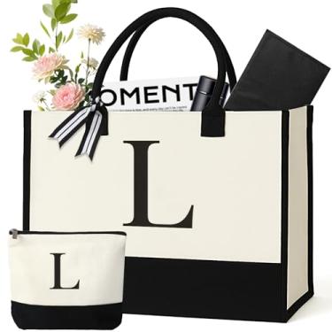 Imagem de GENGBIN Sacola de lona personalizada, presente monograma com zíper para mulheres, Branco, One Size