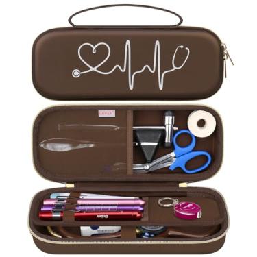 Imagem de BOVKE Travel Estetoscópio caso para 3M Littmann Cardiologia IV Diagnóstico, Clássico III Monitoramento, Leve II S.E, Estetoscópios MDF, Bolso de malha para acessórios de enfermeiros, Marrom