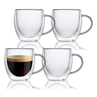 Imagem de KitchenTour Caneca de café isolada 227 g - Copo de café de vidro de parede dupla com alça conjunto de 4 - Copos de vidro transparente para expresso, cappuccino, latte, bebidas quentes