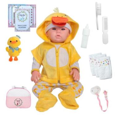Imagem de Bebê Reborn Careca Grande Com Bolsa Itens Roupa Pato + Kit - Cegonha R
