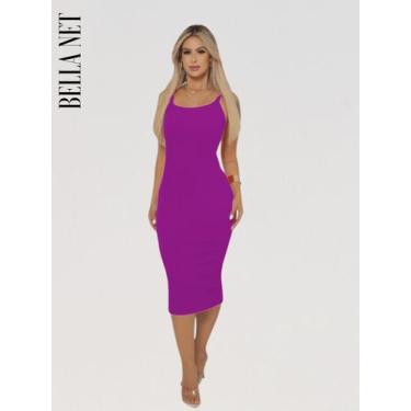 Imagem de Vestido Midi Tubinho Colado com Alças Finas sem Bojo Elegante Moda Gri