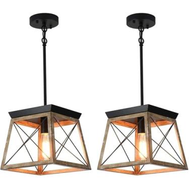 Imagem de Tchau Tchau Luz Pendente Fazenda Luz Pendente Altura Ajustável Industrial Gaiola De Metal Rústica Pingente Lâmpada Vintage Retro Lustre Para Loft Cozinha Ilha Cafeteria, One Color, 2 Pack