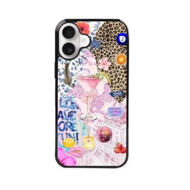 Imagem de qizjio Capa de telefone estética Y2K protetora à prova de choque vintage colagem martini preppy cheetah impressão capas de telefone para iPhone 16