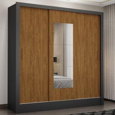 Imagem de Guarda-Roupa Santiago 3 Portas 3 Gavetas com Espelho Preto/Cinamomo - 