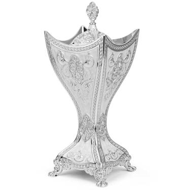 Imagem de Queimador de incenso Bakhoor, queimador de incenso a carvão de 28 cm - para ioga, aromaterapia de spa, decoração de escritório e casa, forma de troféu (prata)