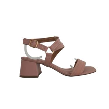 Imagem de QR Shoes, Sandália Feminina Salto Médio Bloco Nude Rosé Couro Legítimo Cor:Nude;Tamanho:39