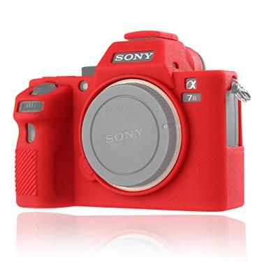 Imagem de Easy Hood Capa para câmera Sony Alpha A7II A7RII A7SII A7 II A7R II A7S II A7R2 ILCE-7RM2 ILCE-7M2 capa protetora de borracha de silicone macia para câmera (vermelha)