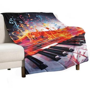 Imagem de Cobertor grande de flanela de lã 101,6 cm x 152,4 cm, teclado de piano colorido, nota musical, supermacio, cobertor para todas as estações, uso para sofá-cama, cobertor espesso e leve