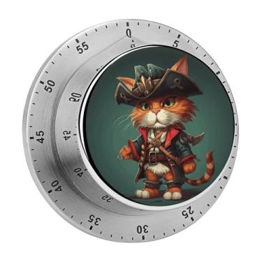 Imagem de Cronômetro magnético de aço inoxidável com desenho de gato, com alarme para cozinha e forno