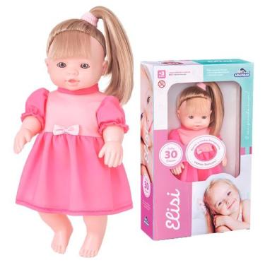 Imagem de Boneca Bebê Elisi Fala 30 Frases Interativa Com Vestido Rosa E Cabelo 