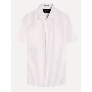 Imagem de Camisa Ellus Masculina Manga Curta Tricoline Glennwood Stripe Branca-Masculino