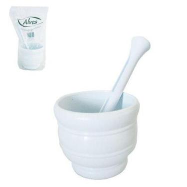 Imagem de Pilao com Socador de Plastico Branco 550ml 9x11cm de Diametro - Alves