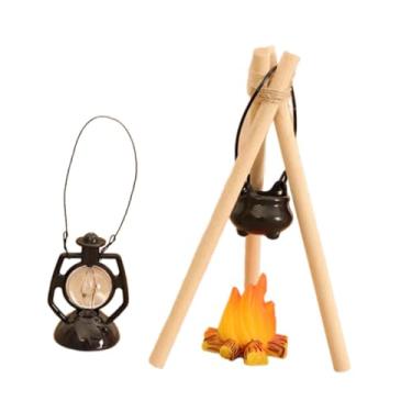 Imagem de oshhni Conjunto de fogueira em miniatura 7x 1/12 com lâmpada e fogueira, mini fogueira realista, brinquedos de faz de conta, fogão para casa de bonecas para