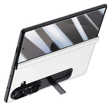 Imagem de LYJSMGZ Capa de grão integral para Samsung Galaxy Z Fold 7, capa de couro de proteção de tela, capa fina com suporte ajustável com tudo incluso com dobradiça, branca, dobra 7