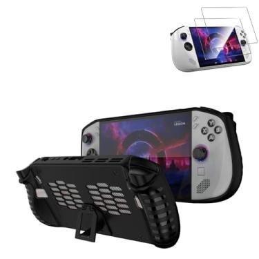 Imagem de TGDPLUE Capa Legion Go S com protetor de tela de vidro temperado, capa de TPU à prova de choque e suporte para Lenovo Legion Go S 2025 preta