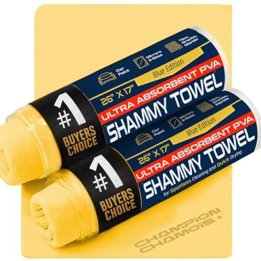 Imagem de Toalha Shammy grande premium para carro - Pacote com 2 (66 x 43 cm) - Tecido super absorvente, macio, sem riscos e sem arranhões para carros, barcos, casa - Toalha de camurça de longa duração + tubos