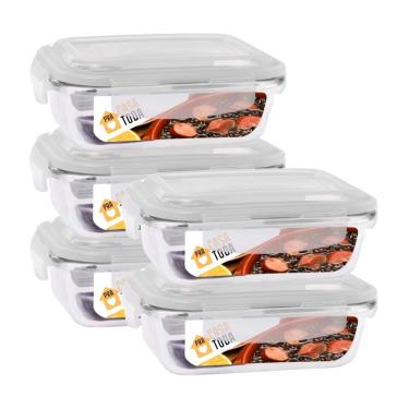 Imagem de Conjunto 5 Potes Vidro Retangular 1040ml Com Tampa Marmitas Fitness