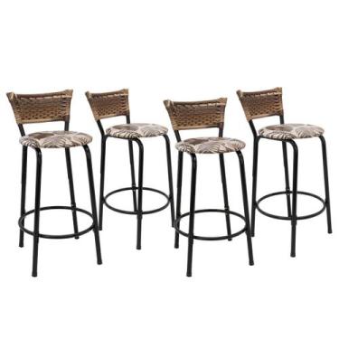 Imagem de Kit 4 Banquetas Para Balcão 60cm Preta Junco Cappuccino Balcão Bistrô 