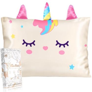 Imagem de Miss Adola 1 pacote de fronhas infantis 33 x 45 cm para crianças - fronhas fofas de seda macia respirável para cabelo e pele com zíper oculto para meninas, design kawaii divertido para roupa de cama