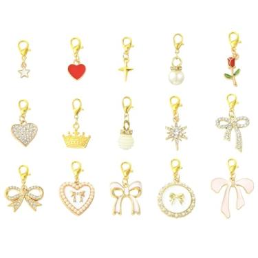 Imagem de UR URLIFEHALL 30 peças, 15 estilos, laço, esmaltado, sapatos, berloques, coração, estrela, coroa e berloques para sapatos, bolsa, porta-chaves, mochila, artesanato DIY
