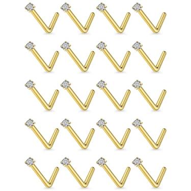 Imagem de Ftovosyo 20 peças de anéis de nariz de aço cirúrgico em forma de L para mulheres 2 mm zircônia cúbica parafuso de nariz piercings de nariz hipoalergênicos 22 g 20 g 18 g, Metal Cristal, Zircônia