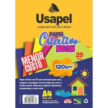 Imagem de Papel criativo neon a4 120g 5 cores 25 folhas - usapel