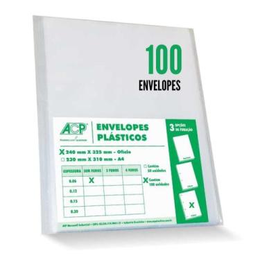 Imagem de Envelope Plástico Ofício 4 Furos 100 unidades Fino 0,06 ACP Ideal para