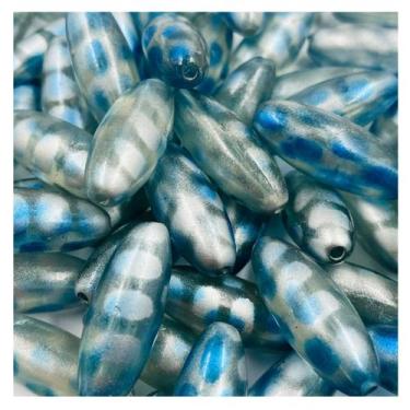 Imagem de Miçanga Arroz Cinza e Azul 30x10mm 10pçs Passante Artesanato 30g - Mac