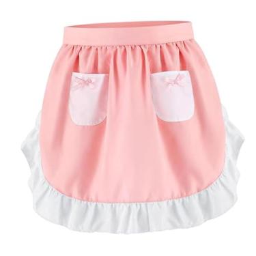 Imagem de DimyFew feminino com bolsos, lindo para garçonete, empregada doméstica, para confeitaria, café, bar, Rosa Branco