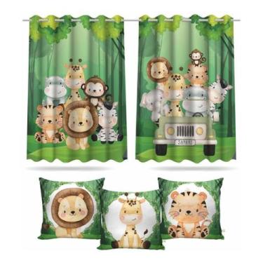 Imagem de Kit Cortina Infantil Safari Baby + 3 Capa De Almofada - DECORANDO E GR