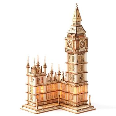 Imagem de Kit de artesanato em madeira 3D Puzzle ROBOTIME Big Ben com luz LED