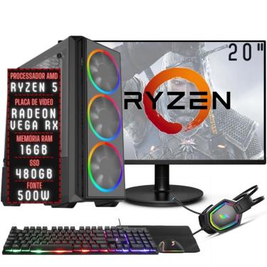 Imagem de PC Gamer Completo 3green Force AMD Ryzen 5 16GB DDR4 Placa de vídeo Radeon RX SSD 480GB Monitor 20" 75Hz Fonte 500W 3GFO-032