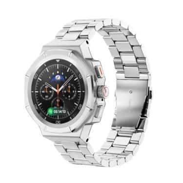 Imagem de DGYSG Capa com pulseira para Samsung Galaxy Watch 8 Classic de 46 mm, capa de metal luxuosa com pulseira tática de aço inoxidável e proteção militar masculina, prata