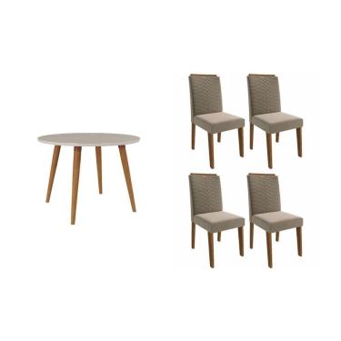 Imagem de Conjunto: Mesa Sala Jantar Dani c/ Tampo Madeirado c/ Vidro 110cm e 4 Cadeiras Clarice Nature/Suede Joli Chocolate - Cimol