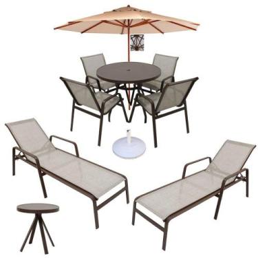 Imagem de Kit De Piscina Cadeiras, Mesas, Ombrelone, Espreguiçadeiras Marrom - N