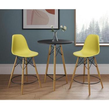 Imagem de Mesa Bistrô Eames Eiffel Preta Com 2 Banquetas Amarelas De Madeira - C