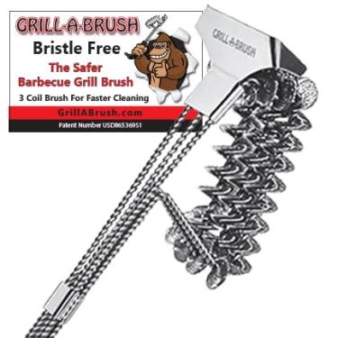 Imagem de Grill-A-Brush Escova de grelha sem cerdas com raspador de 360° e limpeza a vapor | Escova de churrasqueira de aço inoxidável resistente de 48 cm | Segura para todas as grades