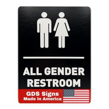 Imagem de GDS Architectural Signage Solutions Placa de Identificação de Banheiro para Todos Os Gêneros-Placa de Banheiro Compatível com Ada, Ícones Elevados, Braille Elevado, Preto Escovado, Certificado Pela In