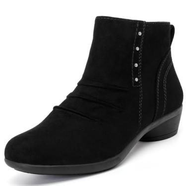 Imagem de Ruiee Botas femininas de cano curto, casuais, modernas, botas de salto grosso, confortáveis, salto médio, bico redondo, fechado, outono e inverno., Preto Mf 981, 41